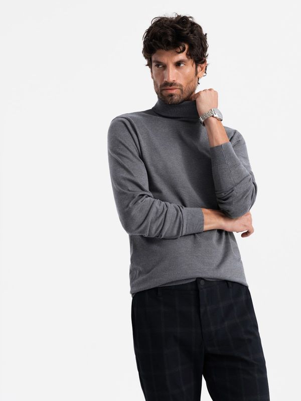 Ombre Ombre One color men's knitted turtleneck with viscose - grey melange