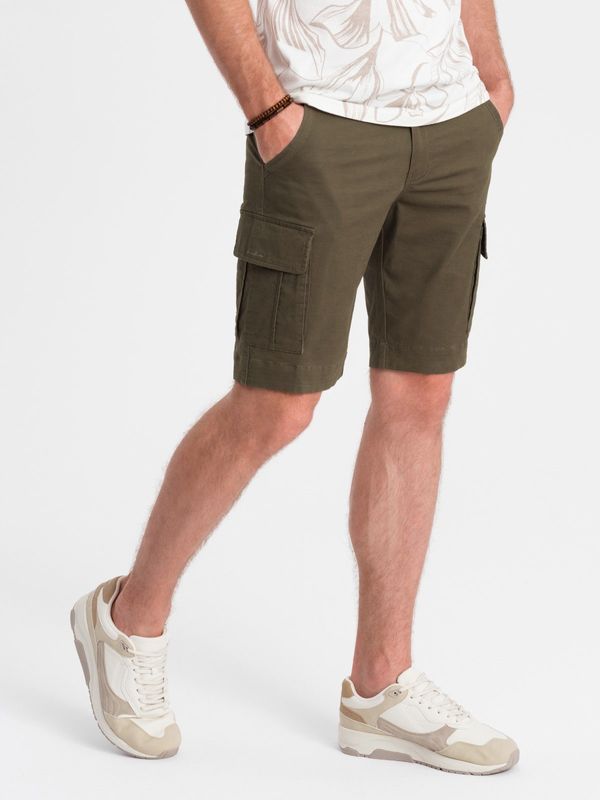 Ombre Ombre One-color men's shorts with cargo pockets - dark olive