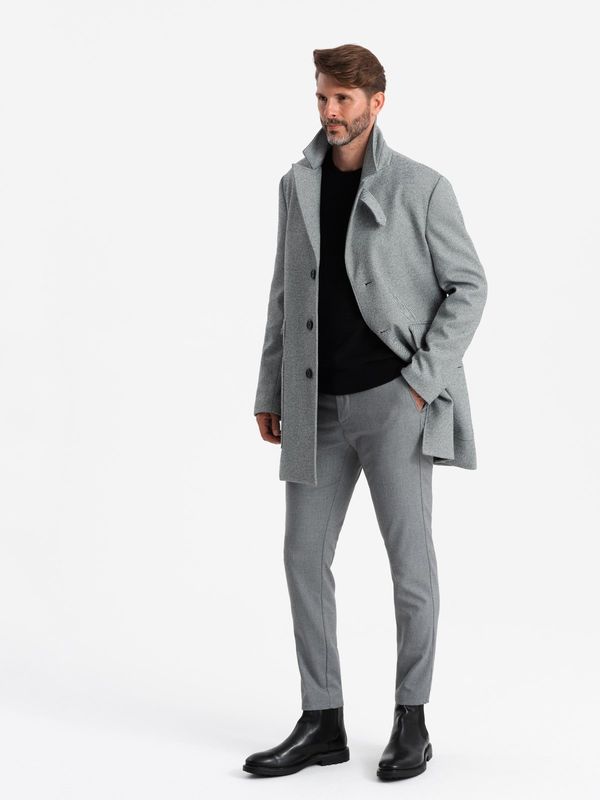 Ombre Ombre Patterned single-breasted men's coat with pockets - grey