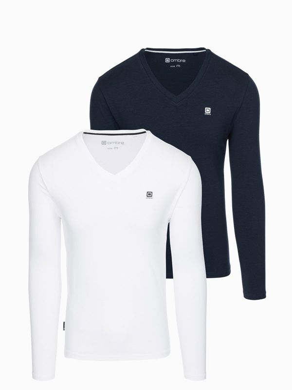 Ombre Ombre Set of 2x men's SLIM FIT longsleeve with logo and V-neck