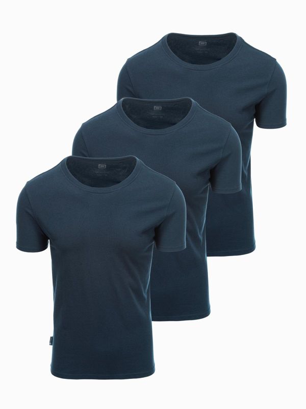 Ombre Ombre Set of men's BASIC cotton shirts with round neckline - 3x navy blue