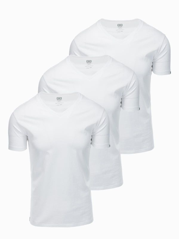 Ombre Ombre Set of men's cotton V-neck BASIC shirts - 3x white