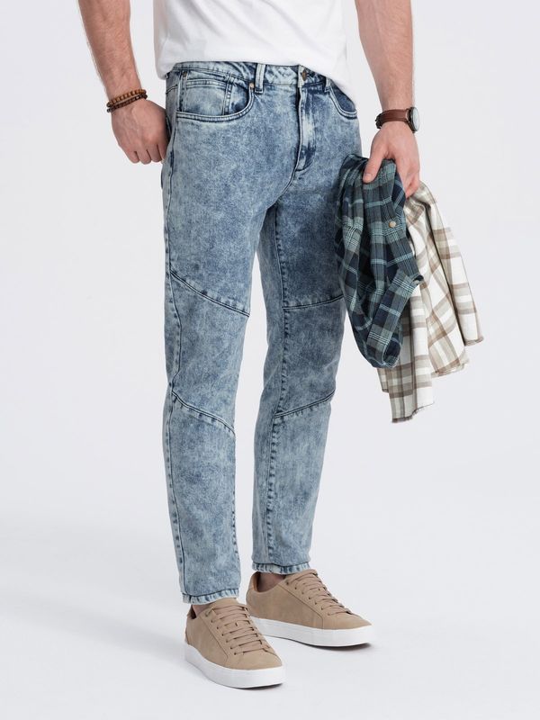 Ombre Ombre Spodnie męskie jeansowe z przeszyciem na kolanach - niebieskie
