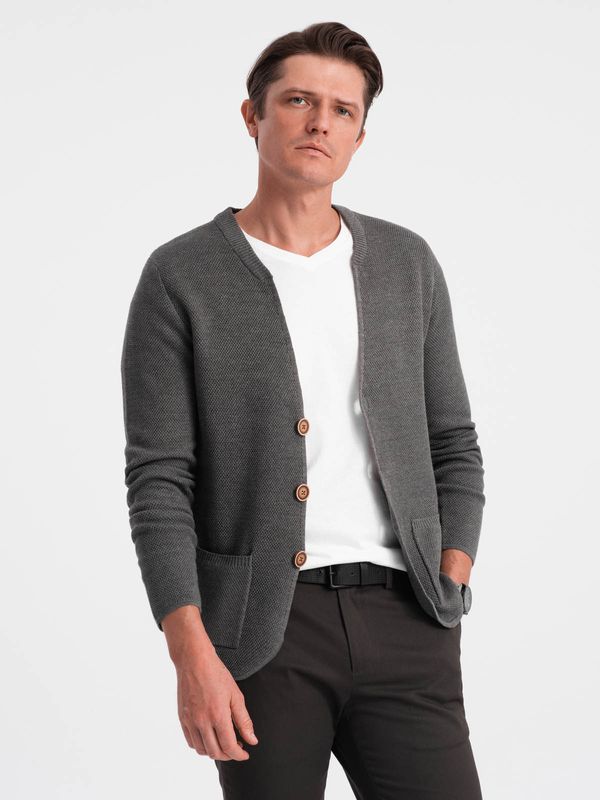 Ombre Ombre Structured men's cardigan sweater with pockets - graphite melange