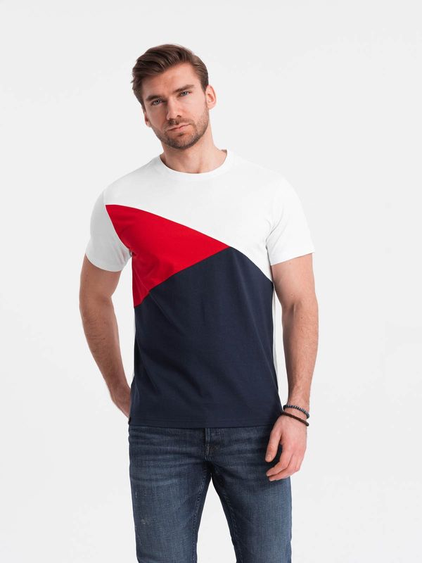 Ombre Ombre Tri-color men's cotton t-shirt - white and navy blue