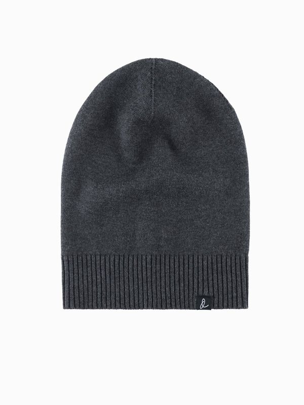 Ombre Ombre Zimowa męska czapka beanie z bawełnianej dzianiny – grafitowy melanż