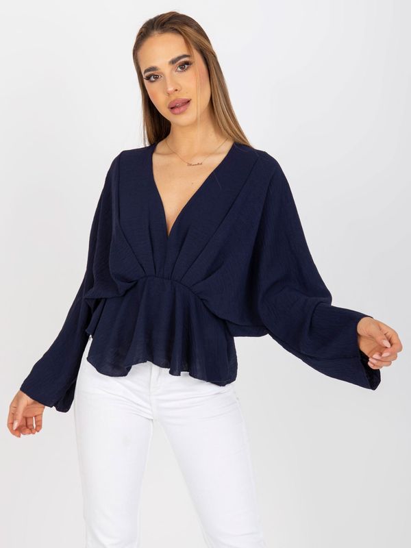 Fashionhunters One-size dark blue blouse with wide Raquel sleeves