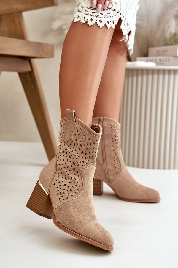 Kesi Openwork ankle boots with eco suede zipper closure dark beige Sevana