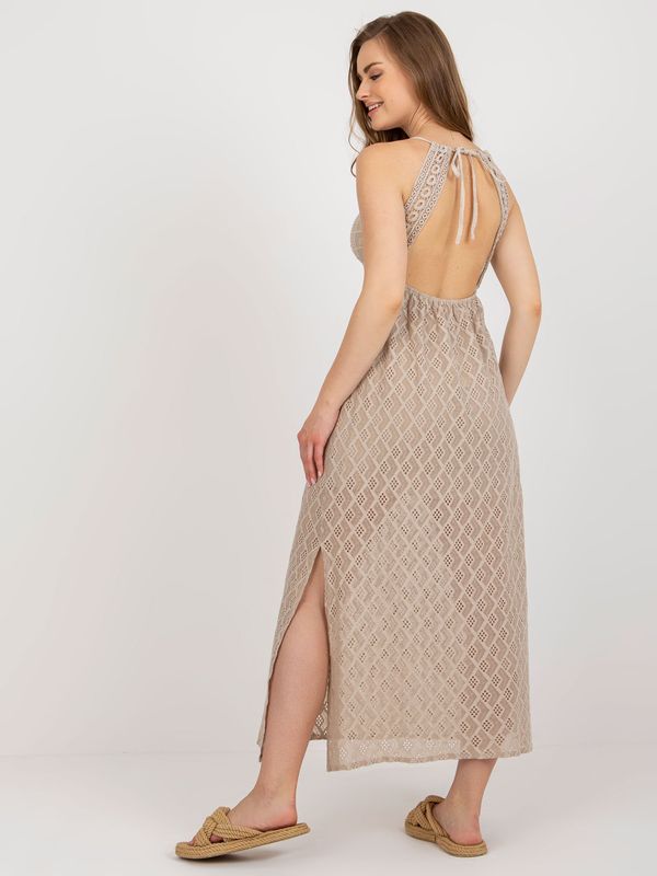 Fashionhunters Openwork beige dress with hangers OCH BELLA