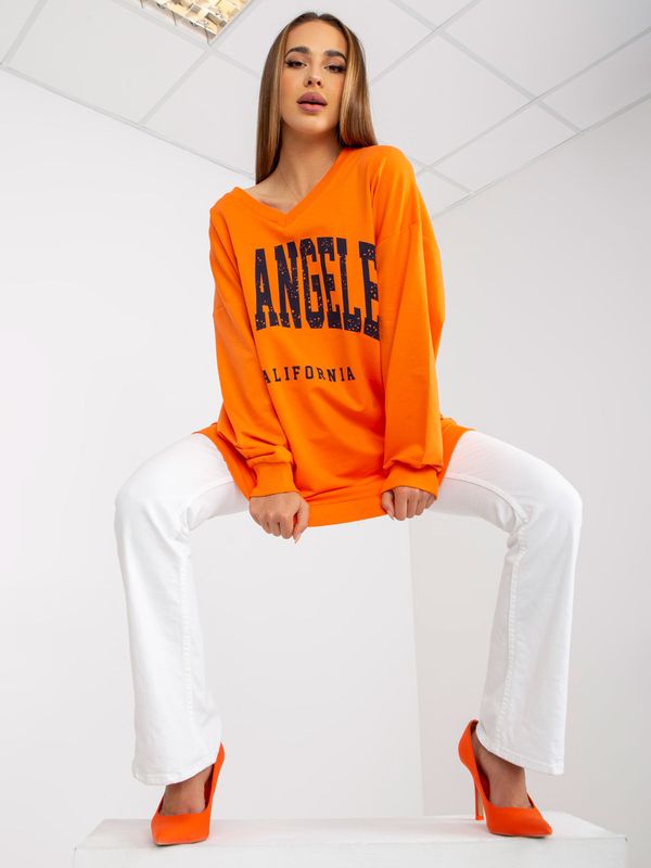 Fashionhunters Orange and navy oversized sweatshirt with printed design