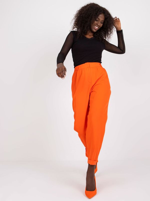 Fashionhunters Orange fabric trousers with straight legs RUE PARIS
