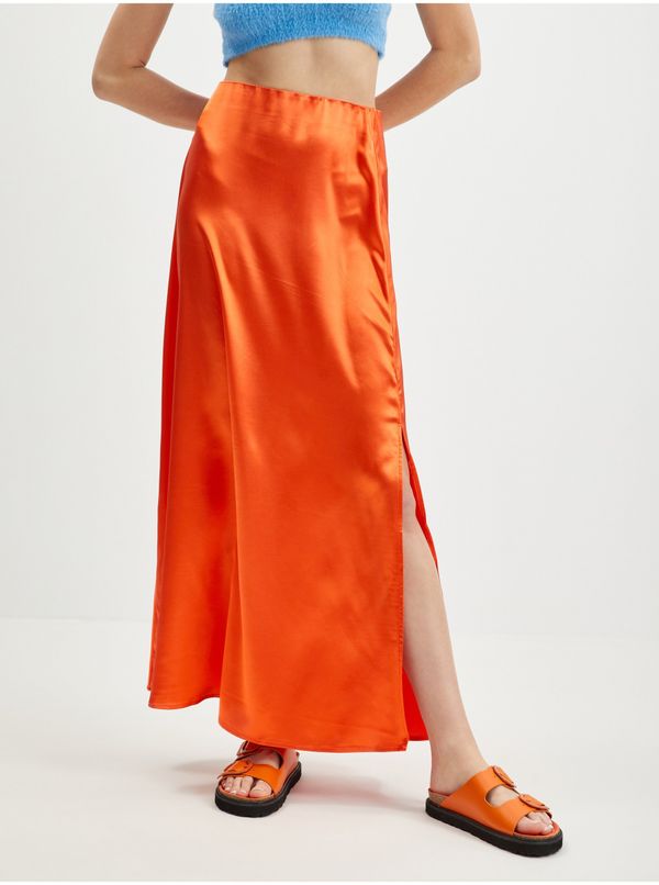 Vila Orange ladies satin maxi skirt VILA Ella - Ladies