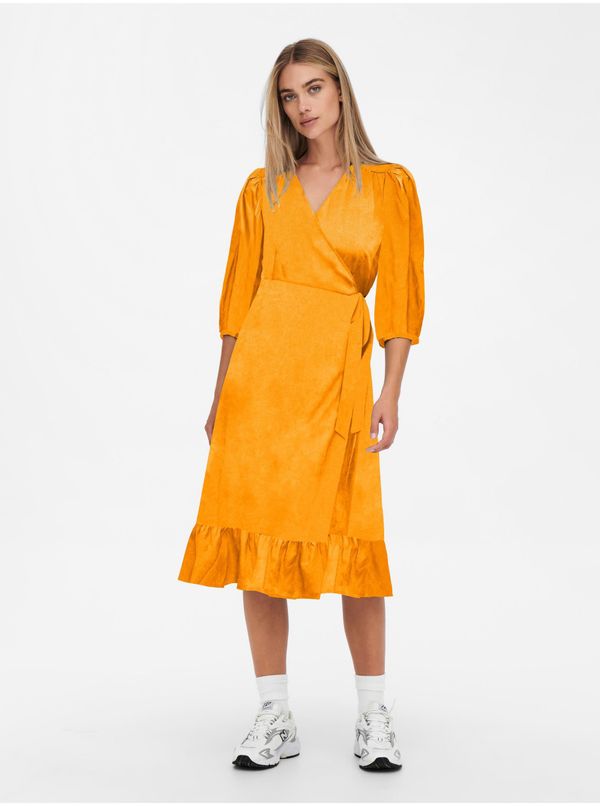 Only Orange Ladies Satin Wrap Midishats ONLY Olivia - Women