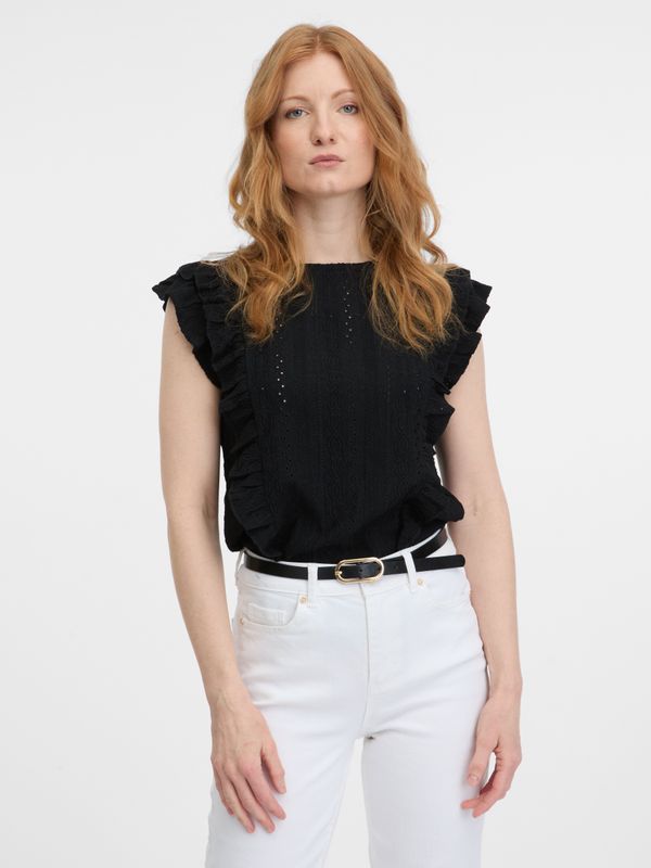 Orsay Orsay Black Womens T-Shirt with Frill - Women