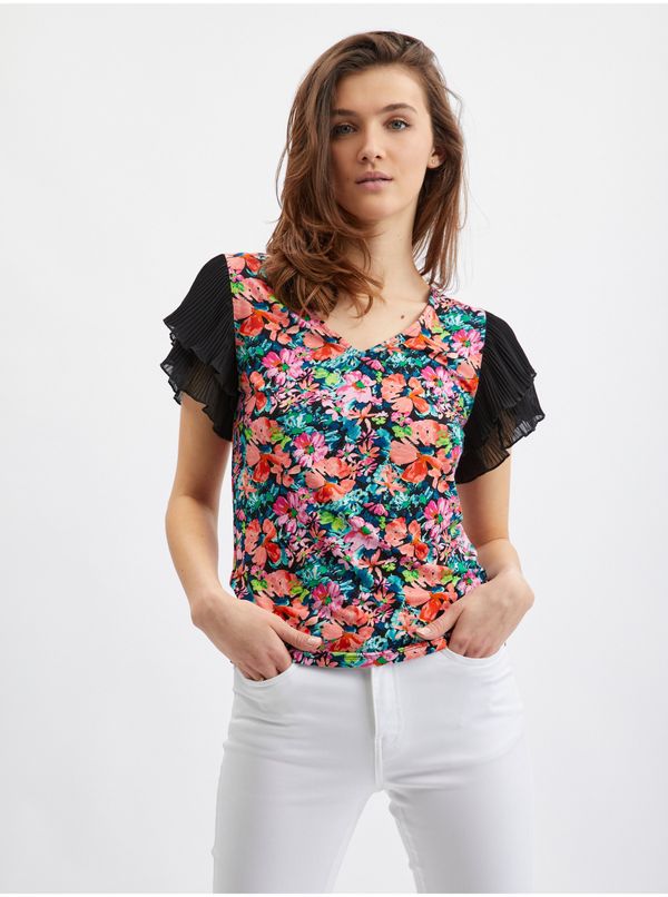 Orsay Orsay Blue-Black Ladies Floral Blouse - Women