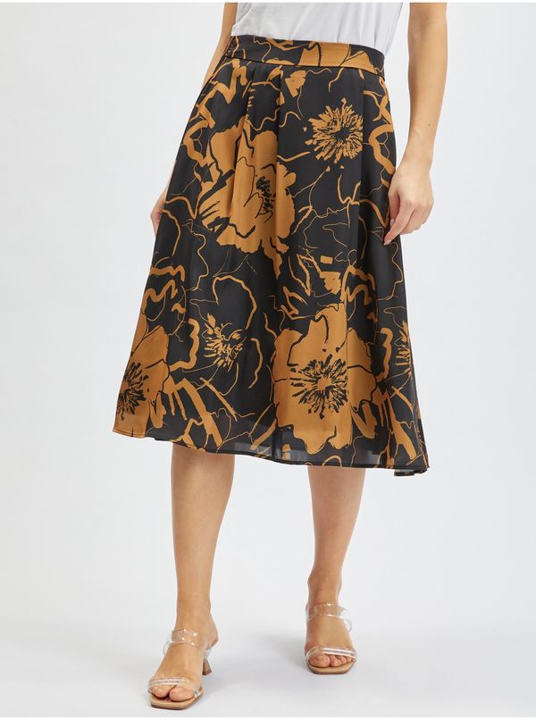 Orsay Orsay Brown-Black Women's Floral Satin Skirt - Women