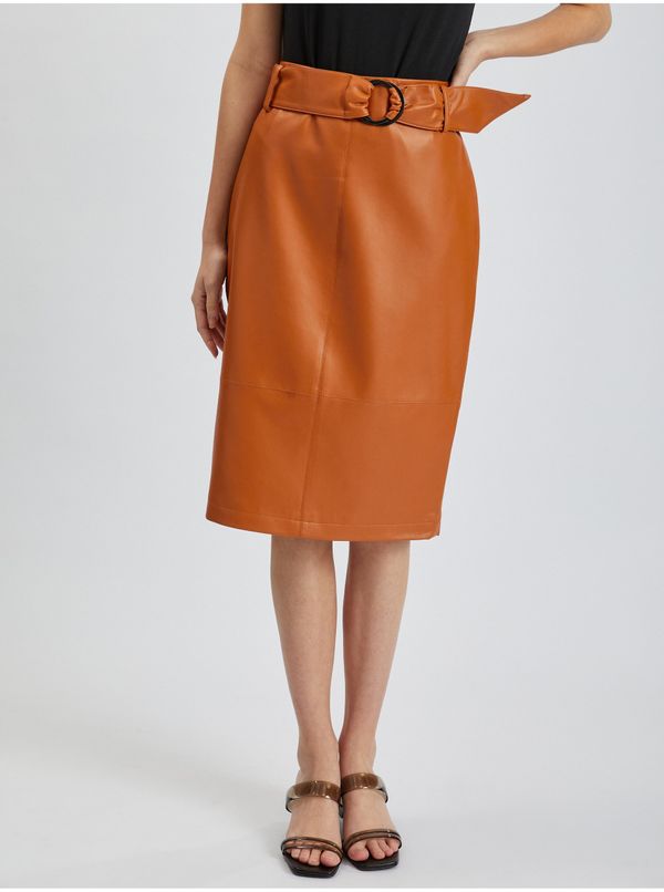 Orsay Orsay Brown Women's Pencil Leatherette Skirt - Women