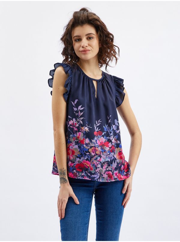 Orsay Orsay Dark blue Ladies Floral Blouse with Frill - Women