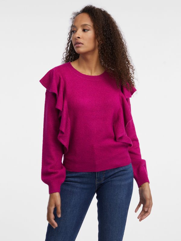 Orsay Orsay Dark pink ladies sweater with ruffles - Women