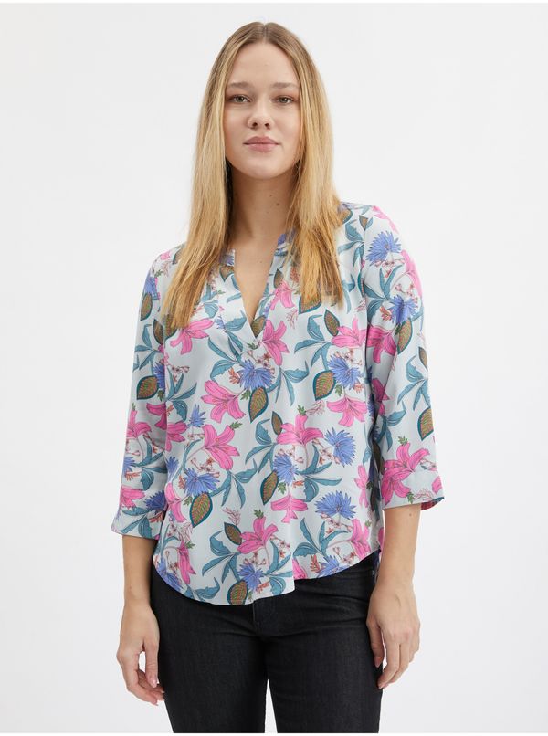 Orsay Orsay Light Blue Ladies Floral Blouse - Ladies