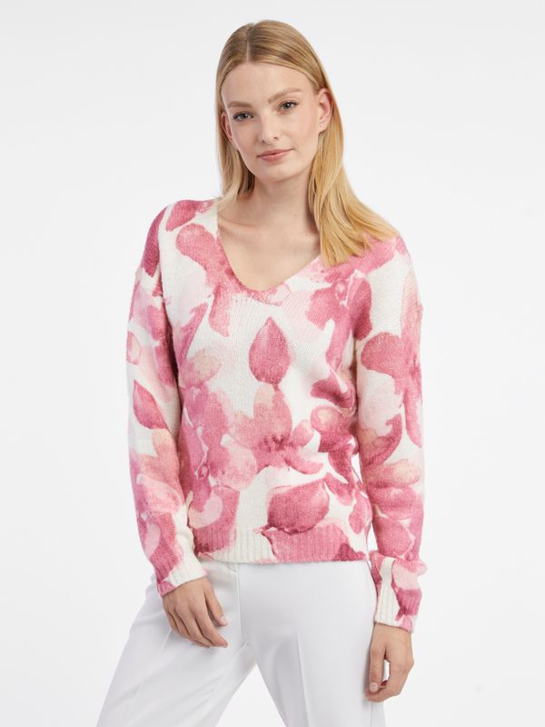 Orsay Orsay Pink and white women's floral sweater - Women