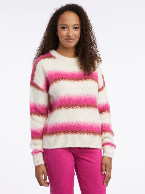 Orsay Orsay Pink-cream women's striped sweater with mixed wool - Women