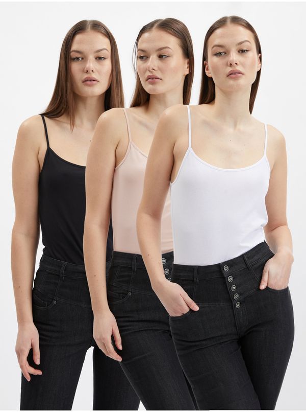 Orsay Orsay Set of three women's basic tank tops in white, beige and black - Womens