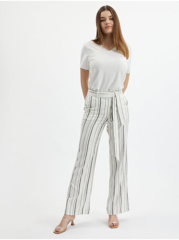 Orsay Orsay White Ladies Striped Linen Trousers - Women