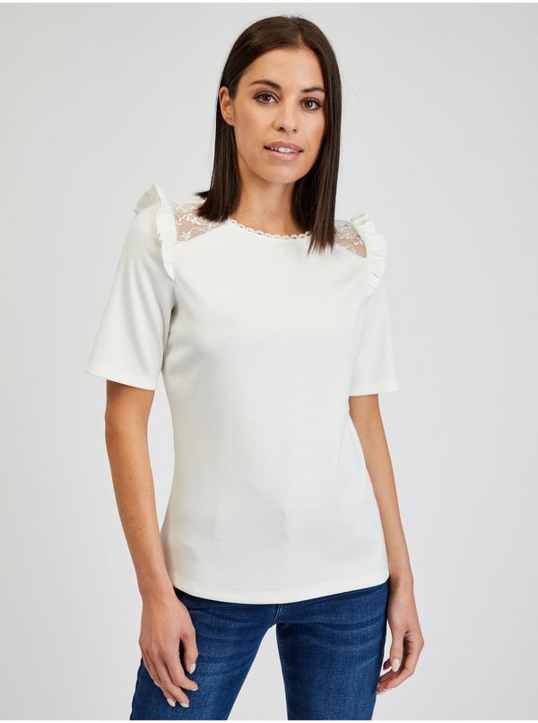 Orsay Orsay White Women's T-shirt with Neckline - Women