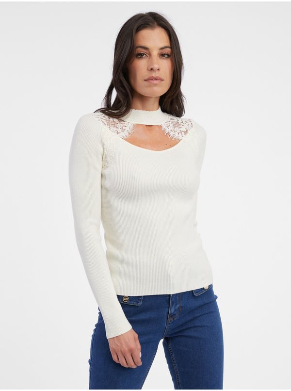 Orsay Orsay Women's Cream Light Sweater with Lace - Women