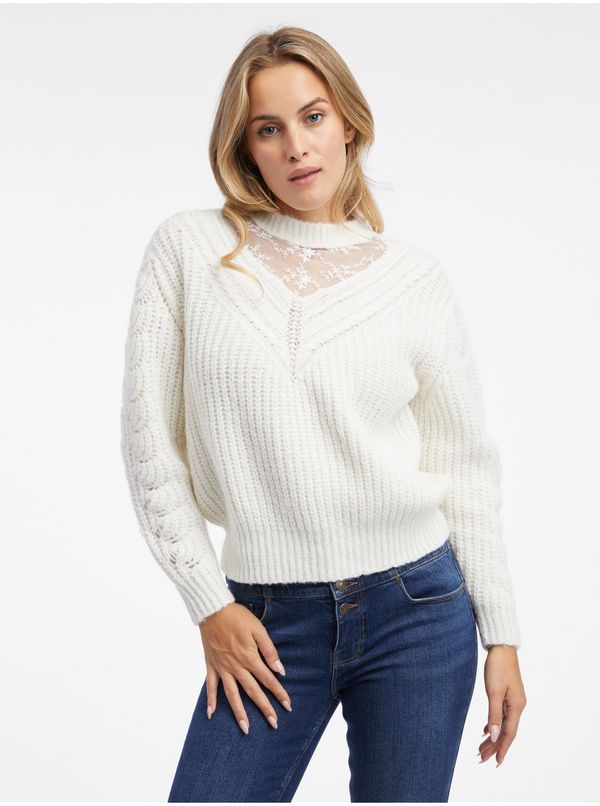 Orsay Orsay Women's Cream Sweater with Lace - Women