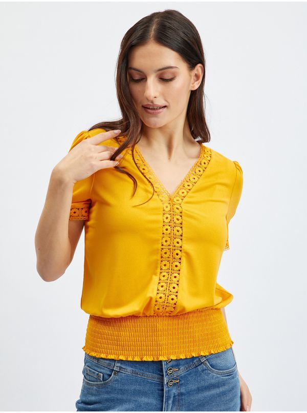 Orsay Orsay Women's Mustard T-Shirt with Decorative Details - Women