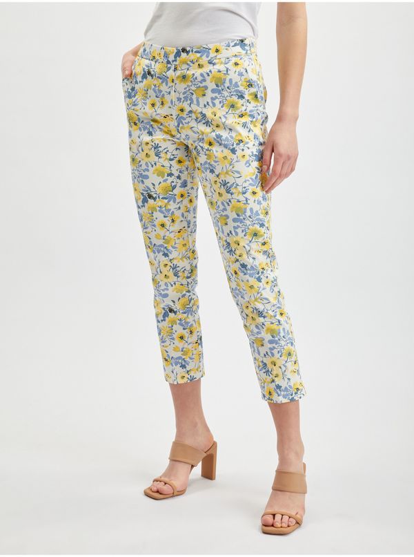 Orsay Orsay Yellow-White Ladies Cropped Floral Pants - Women