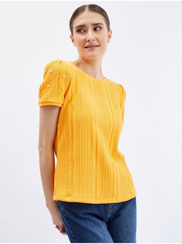 Orsay Orsay Yellow Women's T-Shirt with Decorative Details - Women