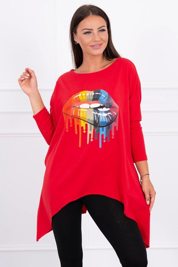 Kesi Oversize blouse with rainbow lip print in red