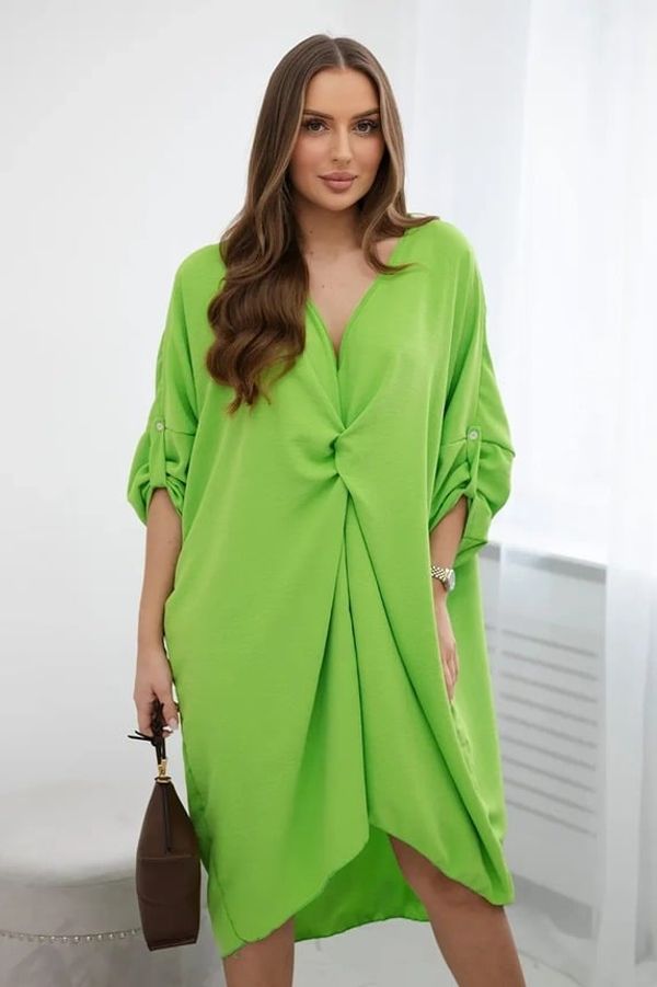 FASARDI Oversize dress with a decorative neckline, light green