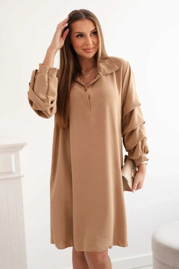FASARDI Oversize dress with ruffled camel sleeves