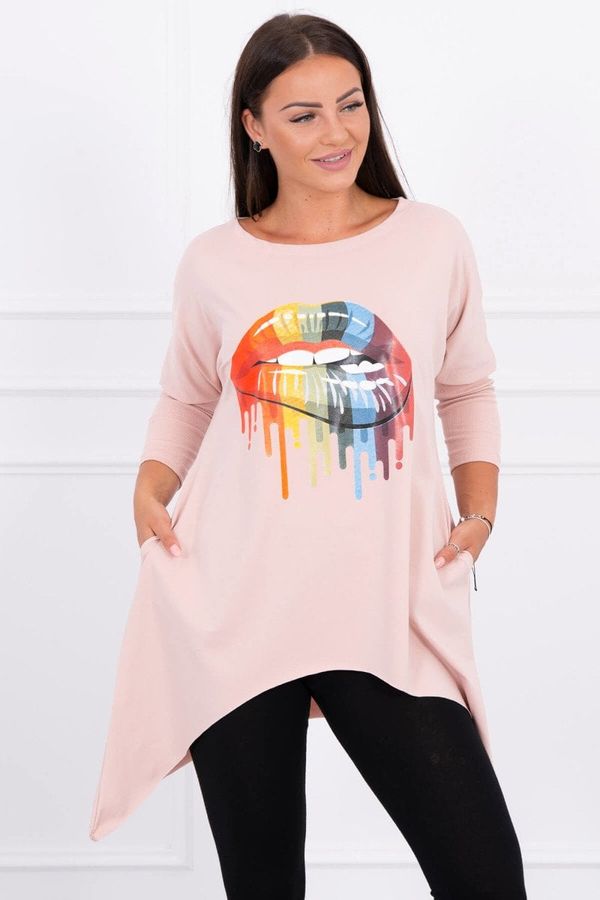 Kesi Oversize rainbow lip print blouse dark powder pink