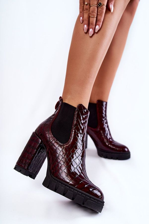 PA2 PA2 Lacquered boots Snake pattern on a post Maroon Eldey