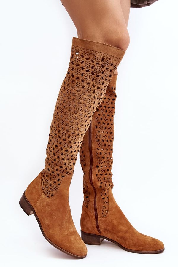 PA2 PA2 Suede Boots with Cutout Pattern Camel Pointe