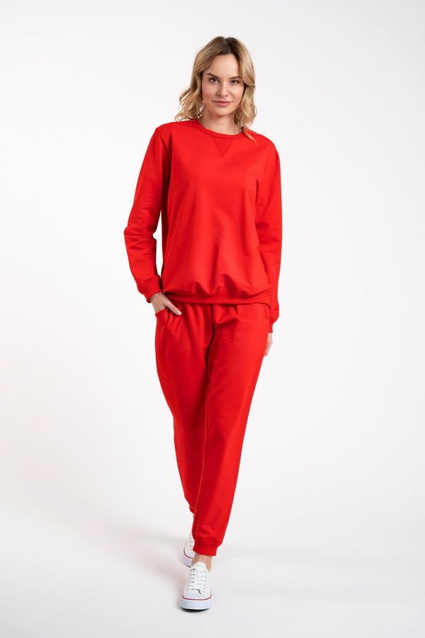 Italian Fashion Panama Women's Long Sleeve Set, Long Pants - Red