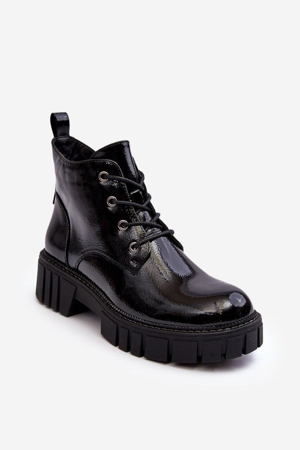 Kesi Patent leather insulated lace-up ankle boots Black Bjorg