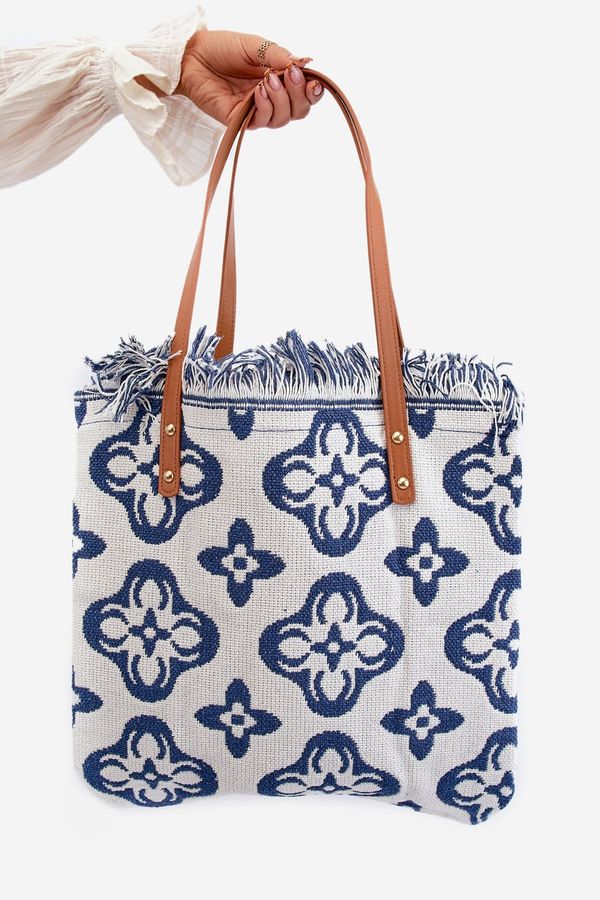 Kesi Patterned Large Woven Beach Bag White Sadhara