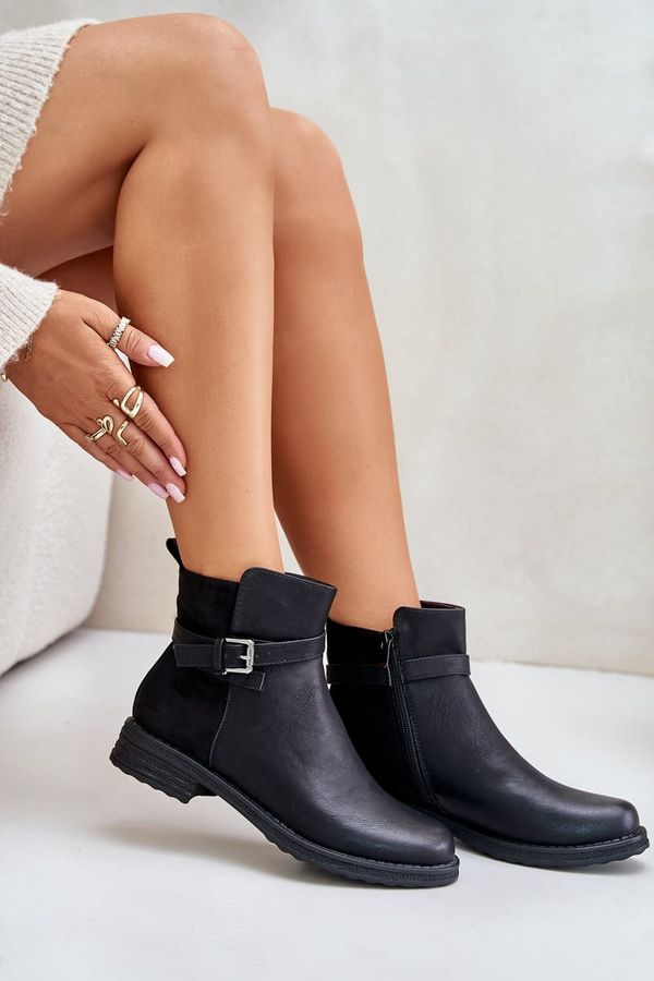 PE1 PE1 Insulated Ankle Boots On Flat Heel With Strap Black Sabamessa