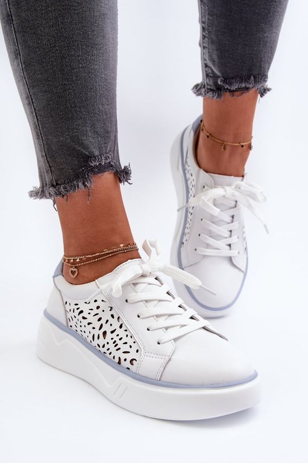 PE1 PE1 White Leather Women's Platform Sneakers Peilaeno