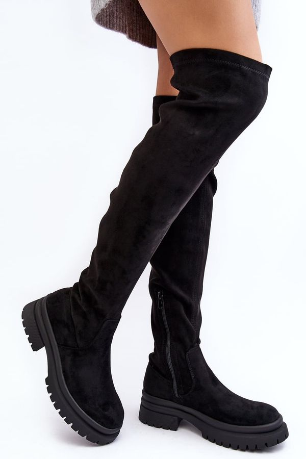 PE1 PE1 Women's Flat Heel Over-the-Knee Boots Black Silune