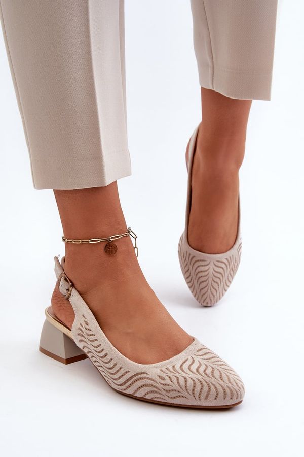 PE2 PE2 Beige Block Heel Court Shoes by Gemifa