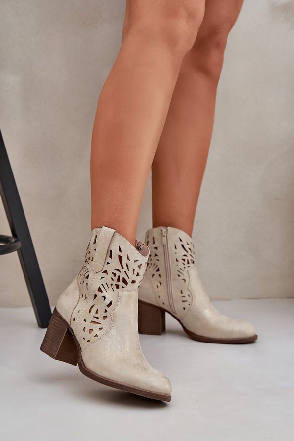 PE2 PE2 Perforated Ankle Boots With Block Heel Gold Nurissa