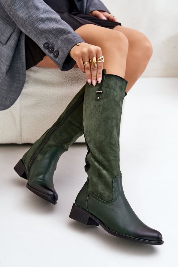 PE2 PE2 Women's Insulated Knee High Boots With Zipper Green Ivasira