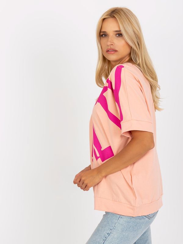 Fashionhunters Peach and pink loose blouse with print